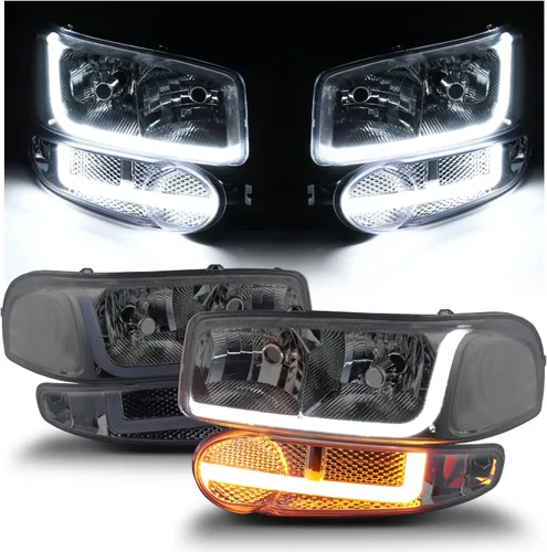 Vista 18 de M-AUTO Switchback - Tiras LED DRL para faros con 2 pares de bombillas preensambladas de 6000K compatibles con 01 GMC Sierra C3, 02-06 Sierra 1500