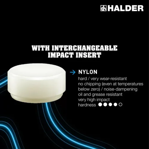 Vista 6 de Halder SuperCraft Dead Blow Mallet 3366.020 - Mazo sin rebote, inserciones de nailon duro, mango de madera de nogal americano con protector