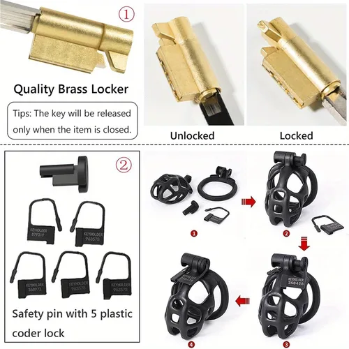 Vista 5 de Chastity Cage - Jaula de castidad para adultos, juguetes sexuales para adultos con 5 anillos activos, dispositivos de castidad para pene