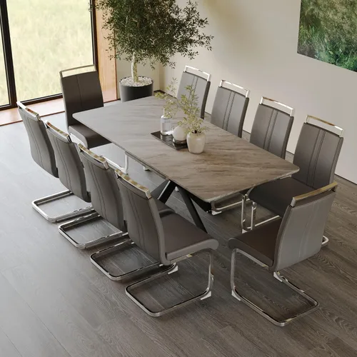 Vista 4 de Mesa de comedor de mármol para 4-8, mesa de comedor extensible de 62.4 a 78.15 pulgadas, mesa de cocina moderna, mesa rectangular que ahorra espacio