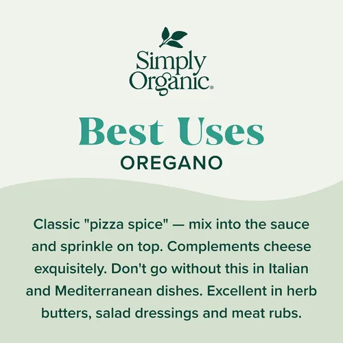 Vista 6 de Simply Organic Hoja de orégano picado y cernido certificado orgánico contenedor de 0.75 onzas Excelente en pizza, comida italiana y mexicana