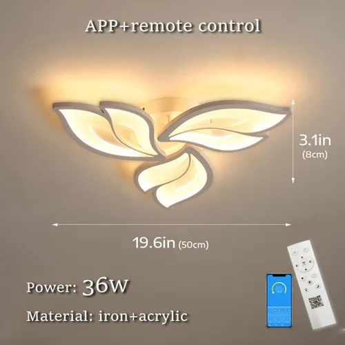 Vista 3 de Modern Floral LED Ceiling Light with Remote Control, 36W,Ceiling Light Fixture,Supports APP dimming, Suitable for bedrooms, Balconies, hallways