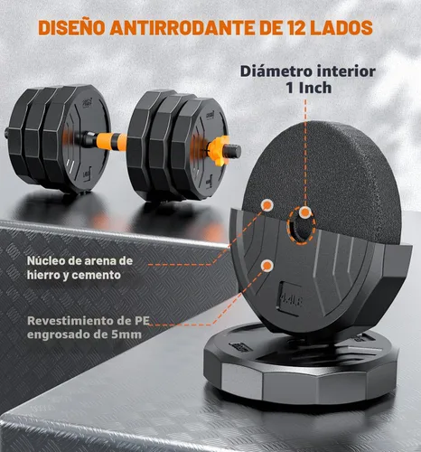 Vista 3 de 5-in-1 Adjustable Dumbbell Set, 33/44/66/88lbs Free Weights Set with Connector, Used as Kettlebells, Barbell, Push up Stand, Standard 1" Plates