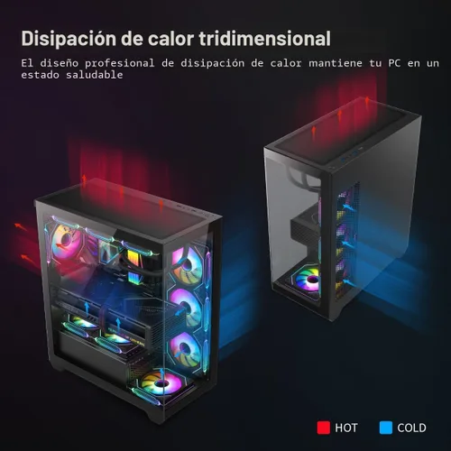 Vista 4 de RUIX OV603 ATX Mid-Tower PC Case, Caso de PC Gaming Espacioso de Alto Flujo de Aire con 4 x 120mm PWM ARGB Fans, USB 3.0 y Puertos Tipo-C, Vidrio