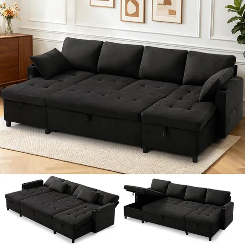 Vista 15 de Sofá cama extraíble de tela de 84 pulgadas con respaldos ajustables, color negro