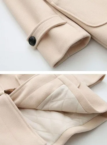 Vista 7 de PAODIKUAI Abrigo de lana con capucha para mujer, abrigo de lana casual, abrigo de invierno