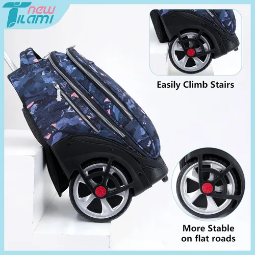 Vista 117 de NEW TILAMI Mochila con ruedas de 19 pulgadas con bolsa de almuerzo para niñas y niños, mochila para laptop con ruedas, bolsa de mano duradera