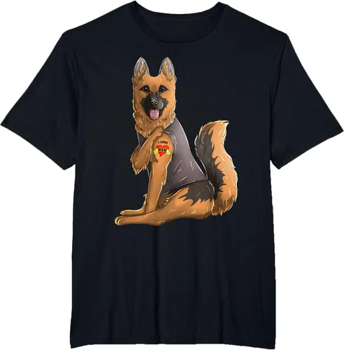 Vista 35 de Camiseta de perro con tatuaje de pastor alemán I Love Mom para el día de la madre, Negro, S
