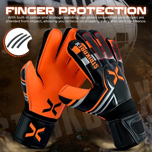 Vista 2 de Guantes de portero para niños y jóvenes con palma de látex de 0.157 in, agarre fuerte, guantes de fútbol para adultos y niños con dedos
