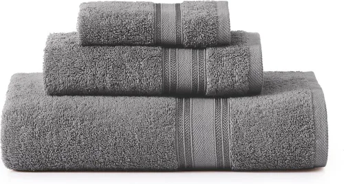 Vista 63 de LANE LINEN Juego de toallas de baño de lujo, 3 piezas, 100% algodón, secado rápido, extra aborbentes, juego de toallas súper suaves, 1 toalla de Gris