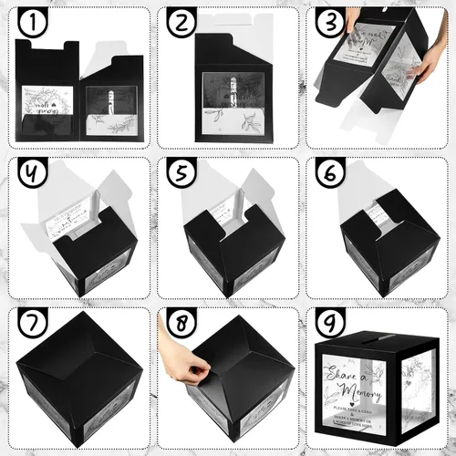 Vista 6 de Pajean - 50 tarjetas de memoria para celebrar la vida, caja de tarjetas con ventanas transparentes, caja de memoria para funeral, boda, cumpleaños