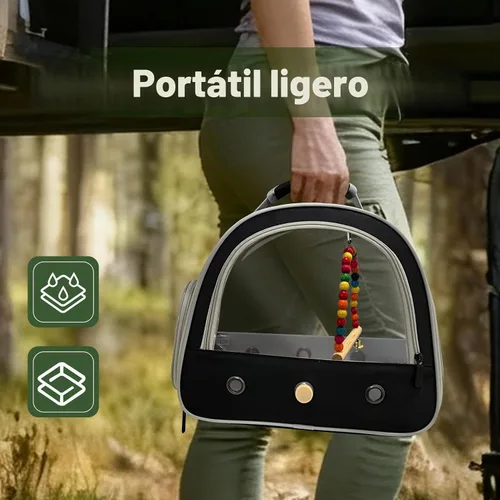 Vista 6 de Jaula portátil de viaje para loros con juguete pequeño oscilante y jaula, juego de juguetes coloridos para pájaros pequeños, bolsa de periquito