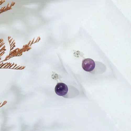 Vista 133 de Natural Stone Stud Earrings for Women 8mm Sterling Silver Genuine Gemstone Earrings Handmade Sterling Silver Crystal Stud Earrings for Women