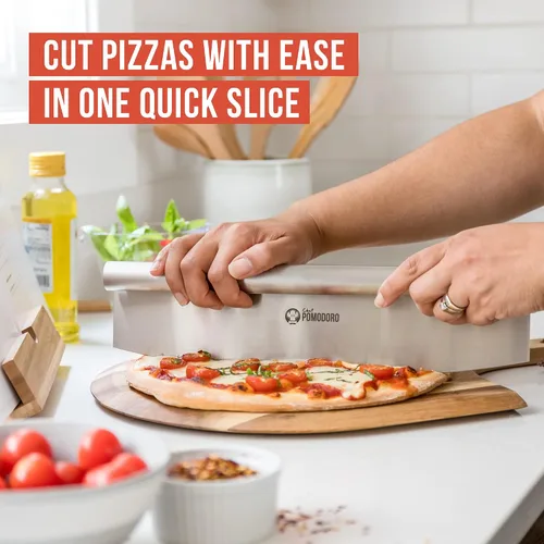Vista 3 de Chef Pomodoro Cuchillo basculante para pizza con cubierta protectora, multiuso de 14 pulgadas con hoja de acero inoxidable súper afilada, cubierta