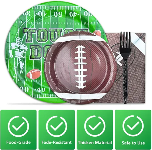 Vista 7 de Juego de 96 platos y servilletas de fútbol para fiestas de fútbol, incluye platos de papel, tenedor de servilletas para niños, decoraciones