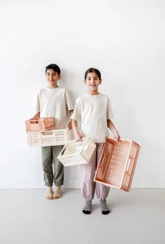 Vista 3 de 3 Sprouts Caja plegable de plástico reciclado, caja de almacenamiento plegable apilable para organización para adultos y niños, caja de plástico