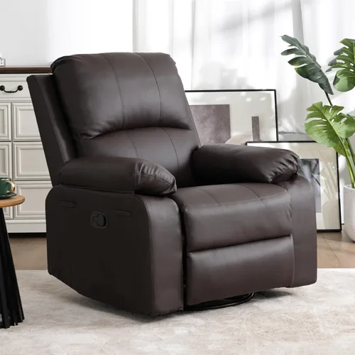Vista 13 de Silla reclinable de cuero mecedora giratoria de 360° para adultos Camello
