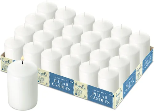 Vista 8 de HYOOLA Velas de pilar blancas 2x3 pulgadas - Paquete de 12 velas de pilar sin perfume a granel - Fabricadas en Europa