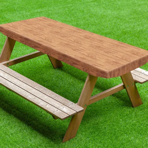 Vista 10 de UMINEUX Funda de mesa de picnic con fundas de banco, ropa de mesa ajustable para mesas rectangulares de 6 pies, respaldo de franela de vinilo