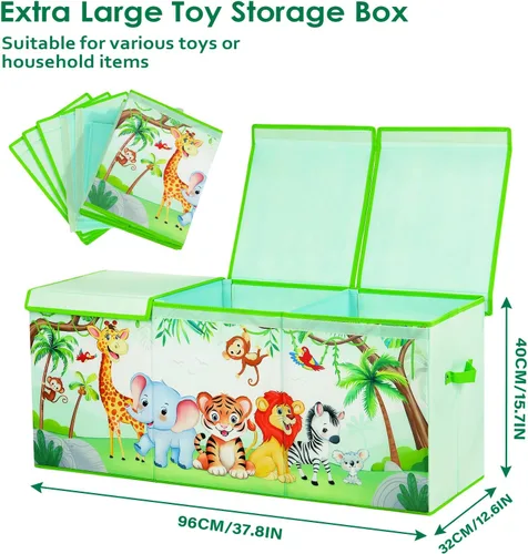Vista 2 de Cofre de Juguetes Grande Organizador con Tapa Abatible para Niños, Caja de Almacenamiento de Juguetes Oxford Plegable con Asas para Niños y Niñas