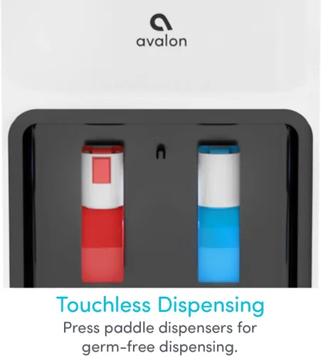 Vista 10 de Avalon despachador/refrigerador de agua con carga superior – Agua fría y caliente, con seguridad para niños, diseño innovador. Capacidad