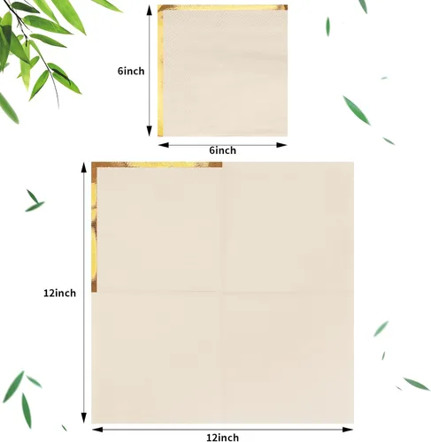 Vista 2 de Fulmoon Paquete de 100 servilletas de cóctel de papel de 2 capas con borde de lámina dorada para bebidas, postre, servilletas de papel desechables
