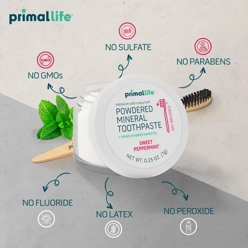 Vista 6 de Limpiador dental natural Dirty Mouth, en polvo, tamaño mini, suavemente pule, desintoxica, remineraliza y fortalece los dientes, mejor que la pasta