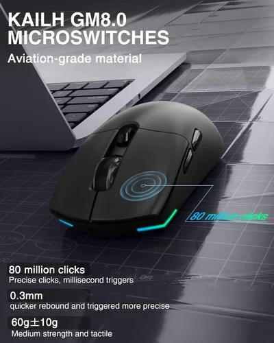 Vista 4 de SM800 - Ratón inalámbrico para juegos, 26K DPI, 2.05 oz, ultra ligero, trimodo tipo C, con cableBluetooth2.4GHz, botones programables, compatible