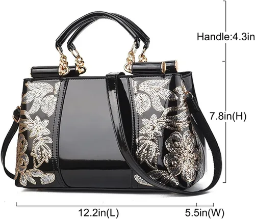 Vista 3 de XingChen Bolsos de cuero de la PU de las mujeres de la patente brillante bolsos de hombro del bordado bolsos de la moda de la cartera de la manija