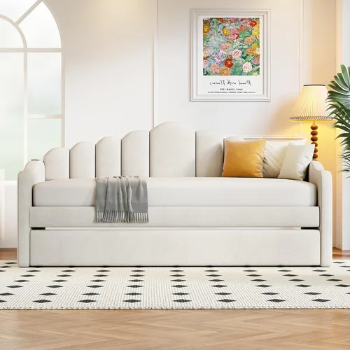 Vista 3 de Bellemave Cama diurna tamaño twin con nido para adultos, niños, niñas, adolescentes, camas diurnas con nido para sala de estar, terciopelo, beige