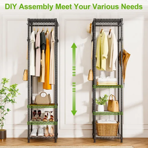 Vista 4 de R1 Perchero de Servicio Pesado para Ropa, Percheros para Ropa para Colgar Prendas, Perchero de Prendas con Estantes de Almacenamiento, Perchero