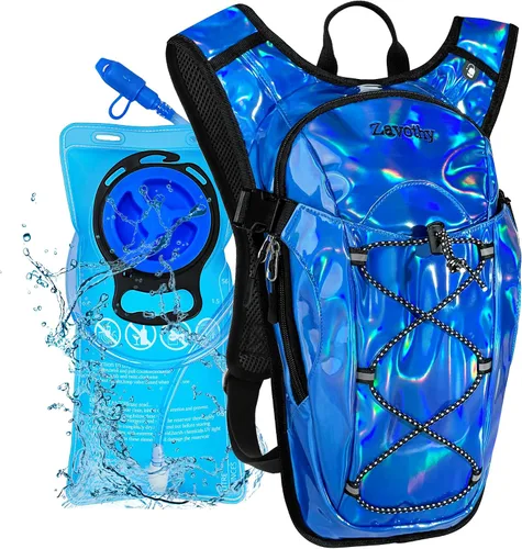 Vista 12 de Mochila de hidratación reflectante, paquete de hidratación, mochila de agua con vejiga de hidratación de 2 litros, esencial para festivales, paquete