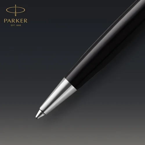 Vista 3 de PARKER Sonnet - Bolígrafo de metal de alta calidad y acabado negro brillante con borde dorado, punta media con recarga de tinta negra, caja de regalo