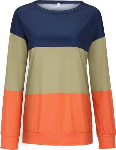 Vista 3 de Handyulong Sudaderas para mujer, sudadera casual de manga larga con cuello redondo y estampado a rayas