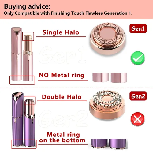 Vista 2 de Cabezales de repuesto impecables compatibles con Finishing Touch Depilación facial impecable Gen 1 Oro rosa (4 piezas) con cepillo de limpieza