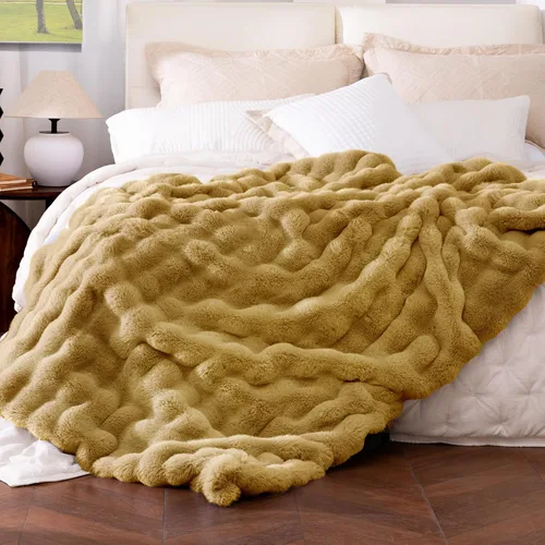 Vista 20 de Manta de piel sintética ultrasuave y acogedora, manta mullida de felpa gruesa de burbujas, manta mullida de lujo de gran tamaño para sofá, cama