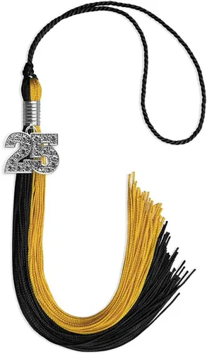 Vista 130 de Endea Graduation Borla de doble color con dije de plata brillante (negro/oro antiguo, 2025)
