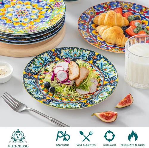 Vista 3 de vancasso Juego de 6 Platos de Ensalada de 8.5 Pulgadas de Cerámica para Postre, Juego de Platos Pequeños para Cena, Aptos para Microondas, Horno