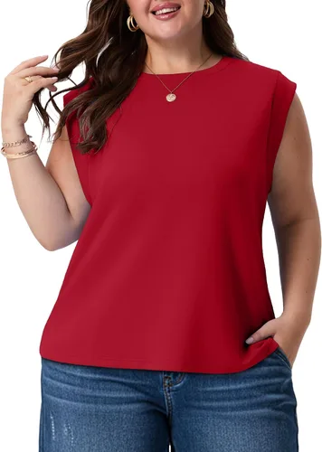 Vista 8 de OLRIK Plus Size Tank Tops for Women Cap Sleeve Soft Stretch Summer Blouses Casual Basic Tee with Underarm Coverage