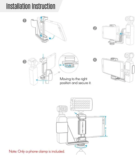 Vista 2 de PGYTECH Soporte de teléfono inteligente de mano de aleación de aluminio con clip de abrazadera con soporte de cardán de tornillo de 1/4 pulgadas
