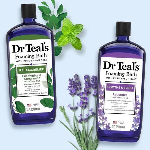 Vista 6 de Dr Teal's Baño espumoso con sal pura de Epsom, lavanda y eucalipto, 34 onzas líquidas (paquete de 2)