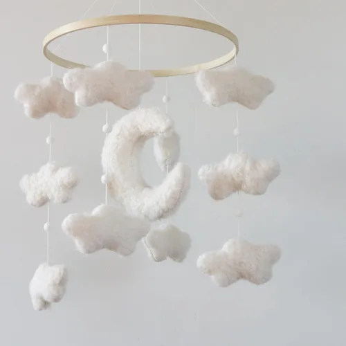Vista 3 de Boucle Cloud Moon - Cuna móvil boho para cuna para cuna neutral para guardería móvil para niños y niñas blanco (White 10)