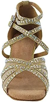 Vista 3 de Zapatos de baile muy finos para mujer, latina, salsa, ritmo de baile, colección Crystal 5008Bling de 2.5 pulgadas de tacón bajo y bolsa de zapatos