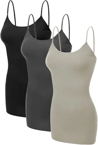 Vista 333 de Emmalise Camisola larga casual básica para mujer, con tirantes ajustables, top en capas