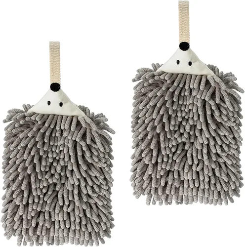 Vista 9 de Paquete de 2 toallas de mano de chenilla de animales lindos, toalla de mano con lazo de bola mullida, toallas de mano colgantes para baño, cocina