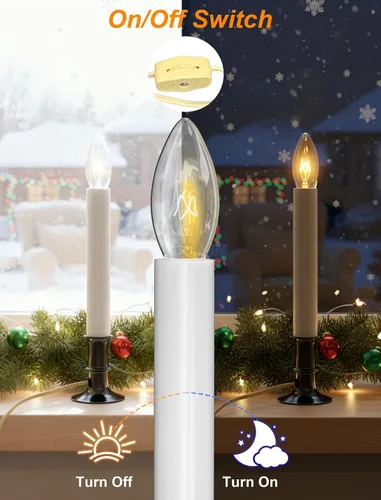 Vista 4 de Lámpara de vela eléctrica para ventana, luces de velas de ventana de Navidad con base chapada en níquel y bombilla C26, lámparas de velas