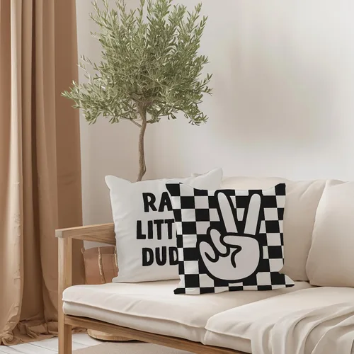 Vista 2 de Rad Little Dude - Juego de 2 fundas de almohada decorativas con letrero de la paz de Rad Little Dude Preppy Peace, fundas de almohada de moda