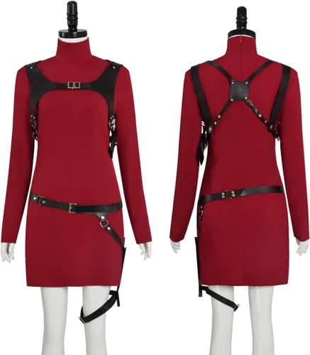 Vista 2 de Resident Remake Ada Wong - Disfraz de suéter rojo para mujer, disfraz de Halloween