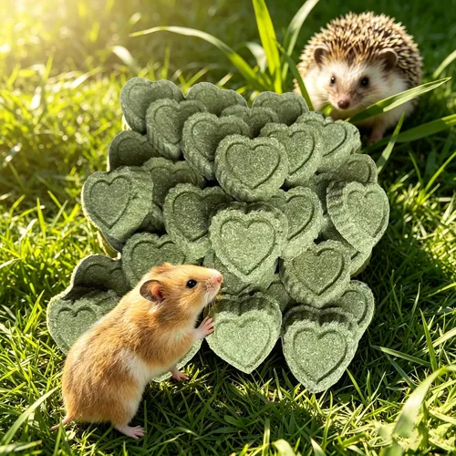 Vista 5 de Heno de alfalfa 100% natural, 36 piezas, galletas molares de hierba en forma de corazón, aperitivos diarios saludables sin aditivos para conejos