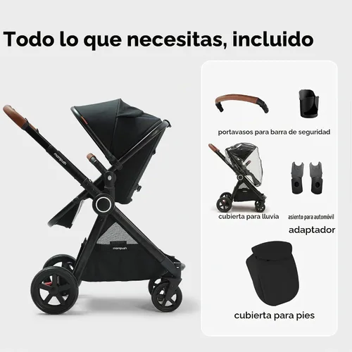 Vista 9 de Mompush Ultimate2 Cochecito de bebé, Cochecito convertible premium de tamaño completo para niños, Asiento reversible con ajuste de reclinación